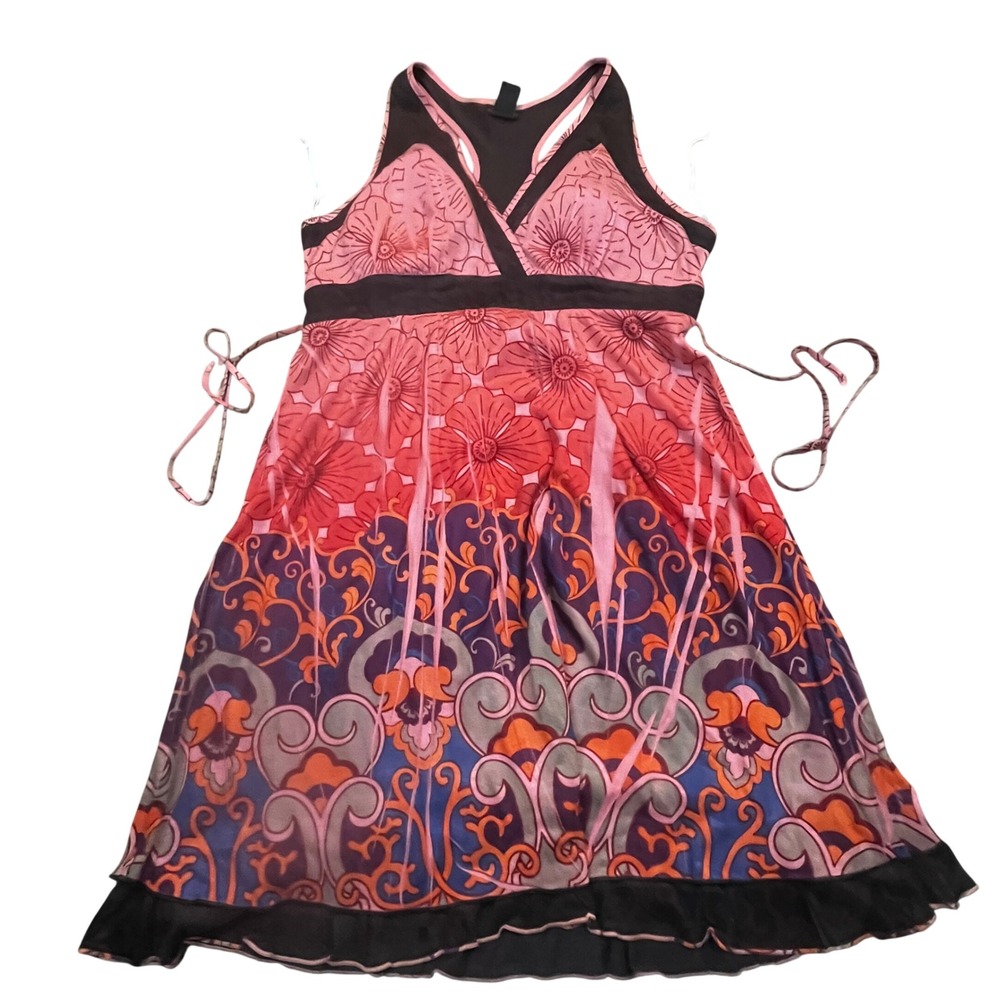 Cocomo Womens Floral Paisley Racerback Mini Dress‎ Pink Brown Size Large Y2K